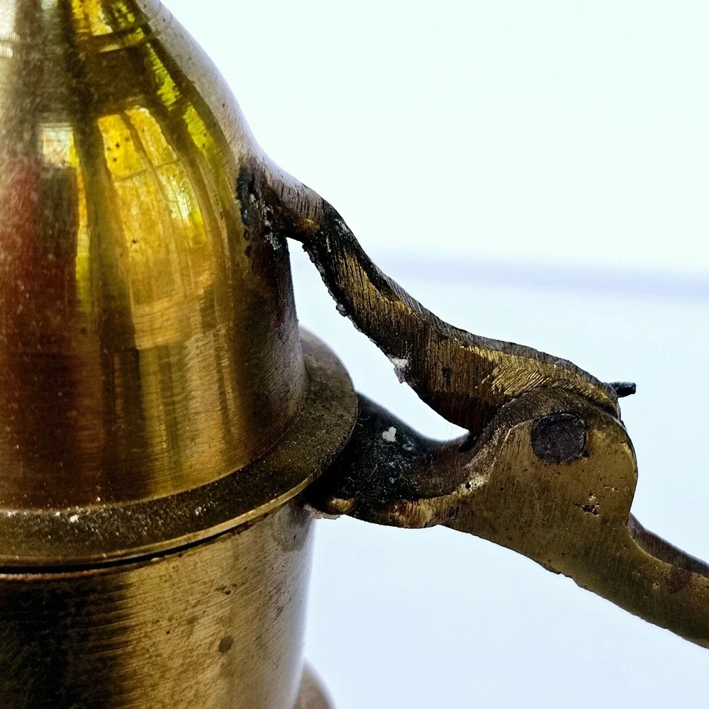 Vintage Brass Dallah Coffee Pot Turquoise Coral Accents Middle Eastern Decor 8in